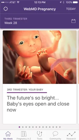 Screenshot of the WebMD Pregnancy App